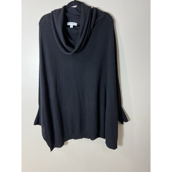 White + Warren Women Black Cashmere Cowl Neck Poncho Dolman Style Sweater M/L - Picture 5 of 11